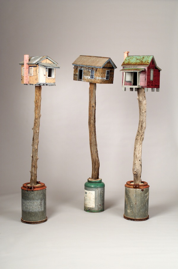 Bird House Trio
1998-2003
wood, steel, cement, paint
each 61”x16”x12”